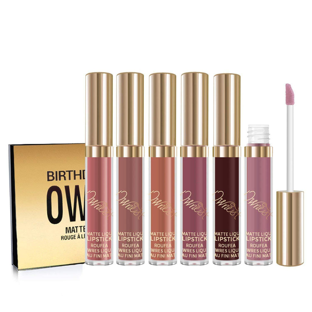 [Australia] - Ownest 6pcs Matte Velvety Lipstick Matte Lip Gloss Waterproof Lip Gloss brithday editio A 