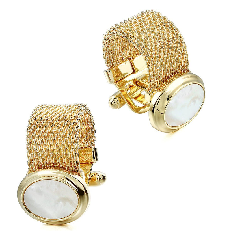 [Australia] - HAWSON Mens Cufflinks with Chain - Stone and Shiny Gold Tone Shirt Accessories - Party Gifts for Young Men white stone 