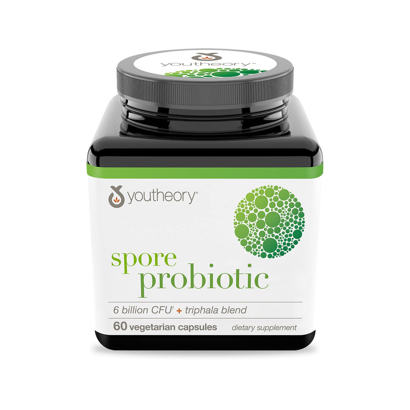 [Australia] - Youtheory Spore Probiotic for Digestive Health, Gluten Free, Dairy Free, Soy Free Probiotics for Women and Men, No Refrigeration Required, 60 Capsules 