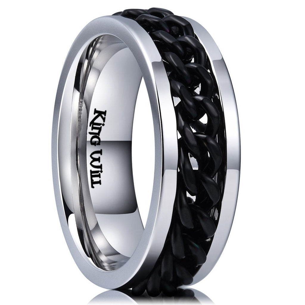 [Australia] - King Will Black/Blue Stainless Steel 8mm Rings For Men Center Chain Spinner Ring, Size 7-14 6 