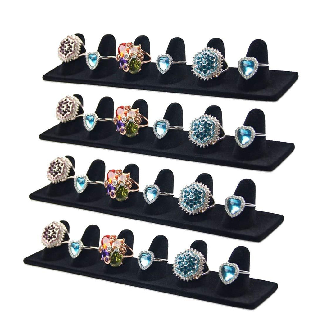 [Australia] - JIFF Black Velvet 6 Finger Ring Showcase Display Jewelry Organizer Stand Jewelry Holder(4 Pack-Black, 6 Fingers Ring Showcase) 