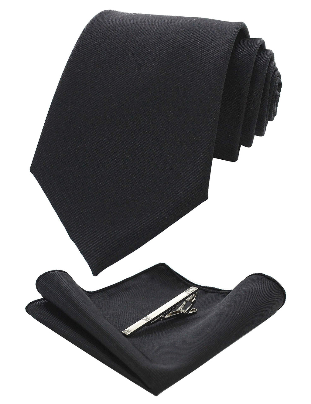 [Australia] - JEMYGINS Solid Color Formal Necktie and Pocket Square Tie Clip Sets for Men Black 