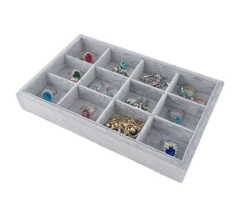 [Australia] - Extremely Elegant Multi Functional Jewelry Organizer Premium Quality Velvet Stackable Space Saving 12 Grids Removable Tray 