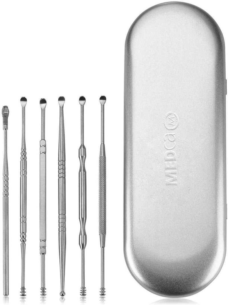 [Australia] - Ear Wax Removal Kit - 6 Piece Ear Cleansing Tool Set, Stainless Steel Ear Curette Earwax Removal Kit for Thorough Ear Cleaner with Spiral Spring Cleaner Pick Unclogger with Storage Case 