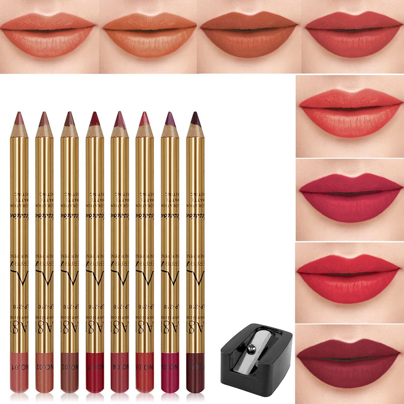 [Australia] - CCbeauty Lip Liners Pencil Set, Premium Waterproof Smooth Slim Lip Pencils, Long Lasting Matte Makeup Lipliners 8 Color Set with Sharpener lip liner 