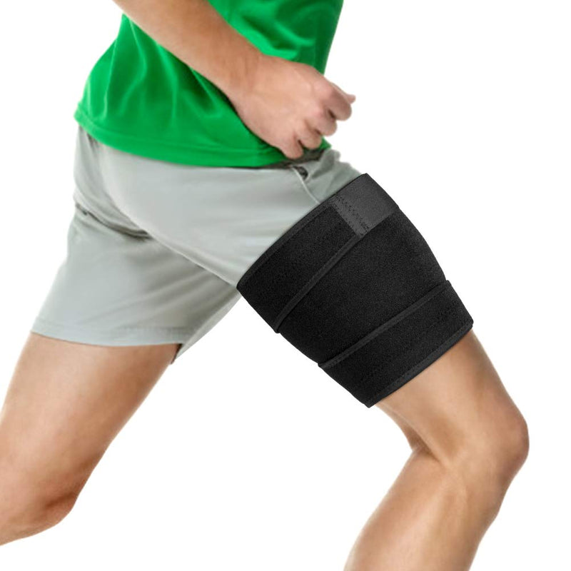 [Australia] - Thigh Support Brace, Hamstring Wrap Compression Sleeve with Anti-Slip Strip Support Thigh Quad Sprains, Tendonitis, Strains, Pulled Muscle Injury Rehab and Recovery, Fits Men and Women (Black) 