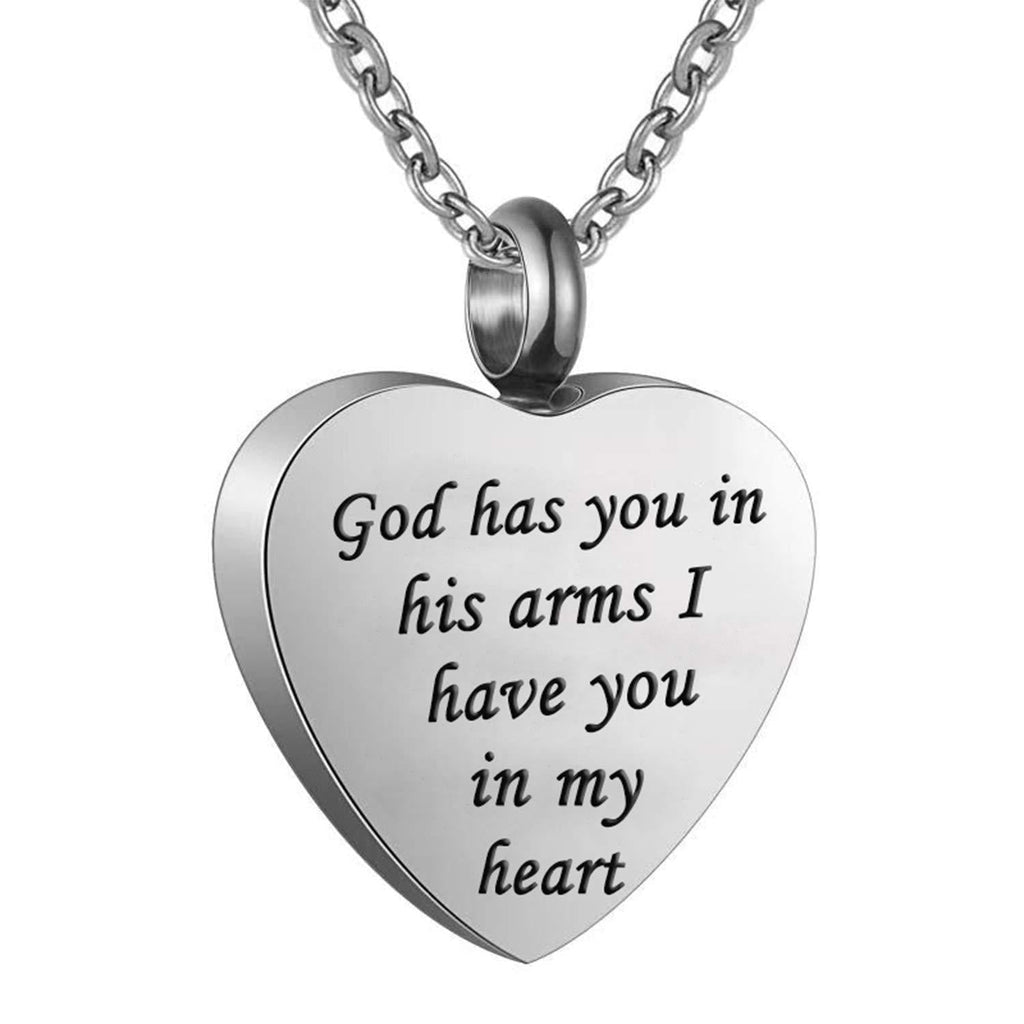 [Australia] - Norya Cremation Jewelry Urn Necklace for Ashes God Has You in His Arms I Have You in my Heart Stainless Steel Keepsake Heart Memorial Pendant 