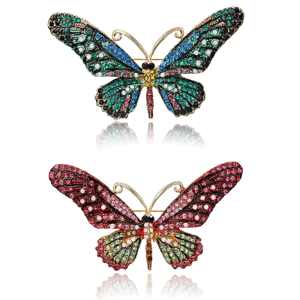 [Australia] - RINHOO FRIENDSHIP Vintage Butterfly Brooch Pin Rhinestones Crystal Antique Cute Animal Shape Corsages Scarf Clips Brooches for Women Girls 2 pcs 