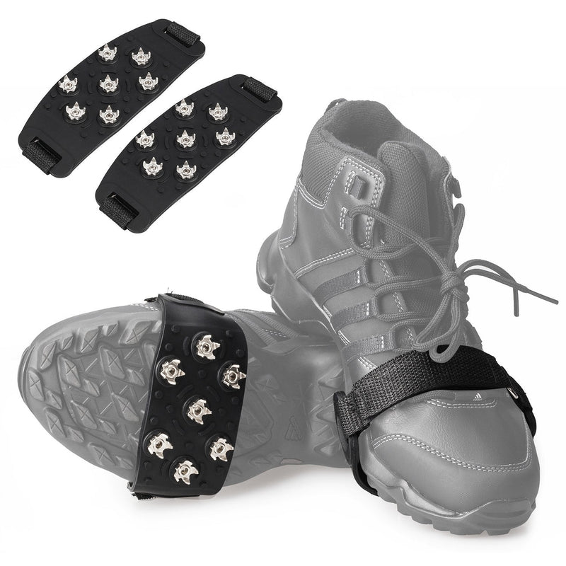 [Australia] - FANBX F Crampon Traction Cleats Anti-Skid Traction Grips Crampons Spikes 7 Point Cleats for Footwear for Walking, Jogging, Hiking, Mountaineering Ice Snow Grips Black 