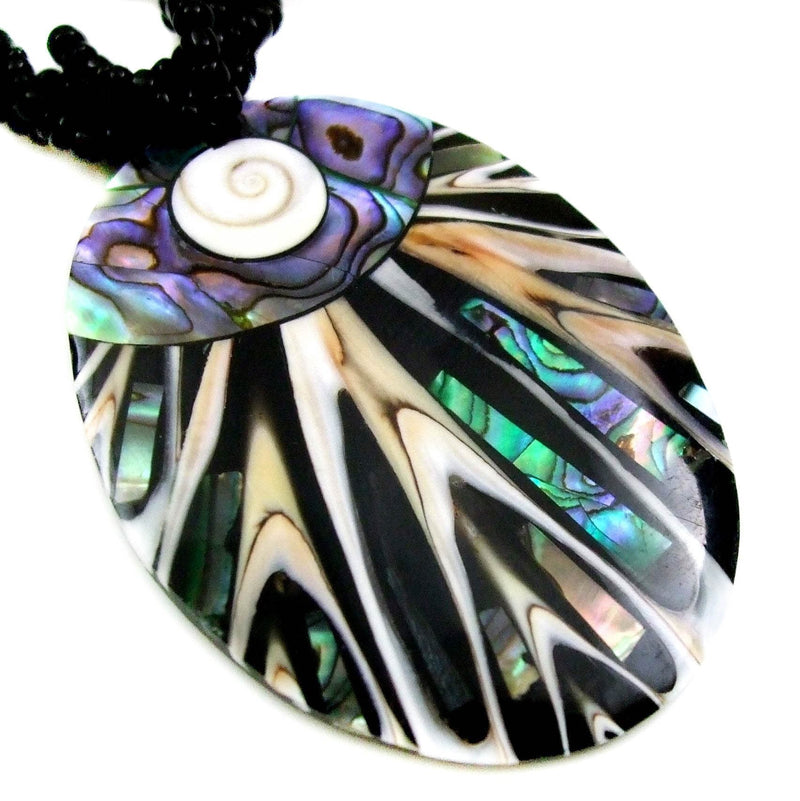 [Australia] - Natural Abalone Shell, Cone Shell, Shiva Eye Pendant 18.5 Inches Beads Necklace Handmade Jewelry DA312 