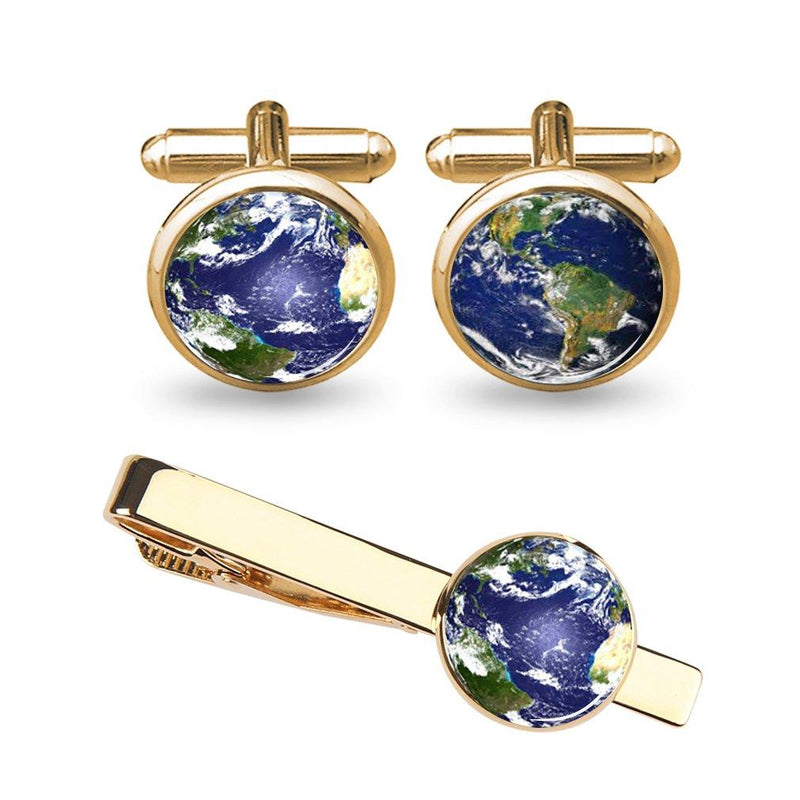 [Australia] - ZUNON World Map Cufflinks Wedding Vintage Personalised Gifts Father Grandfather Dad Tie Clip Blue Earth cufflinks golden 