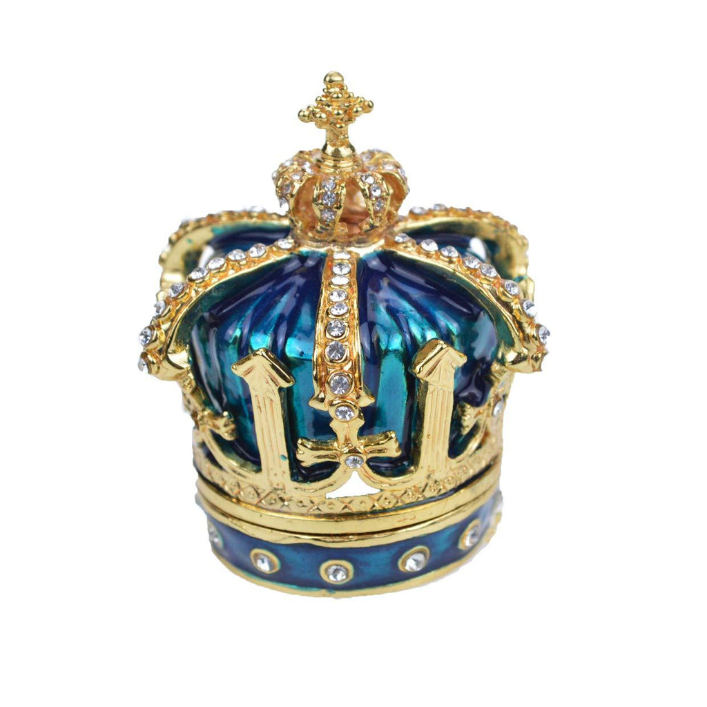 [Australia] - QIFU Hand Painted Enameled Blue Crown Style Decorative Hinged Jewelry Trinket Box Unique Gift or Home Decor f Crown 1 