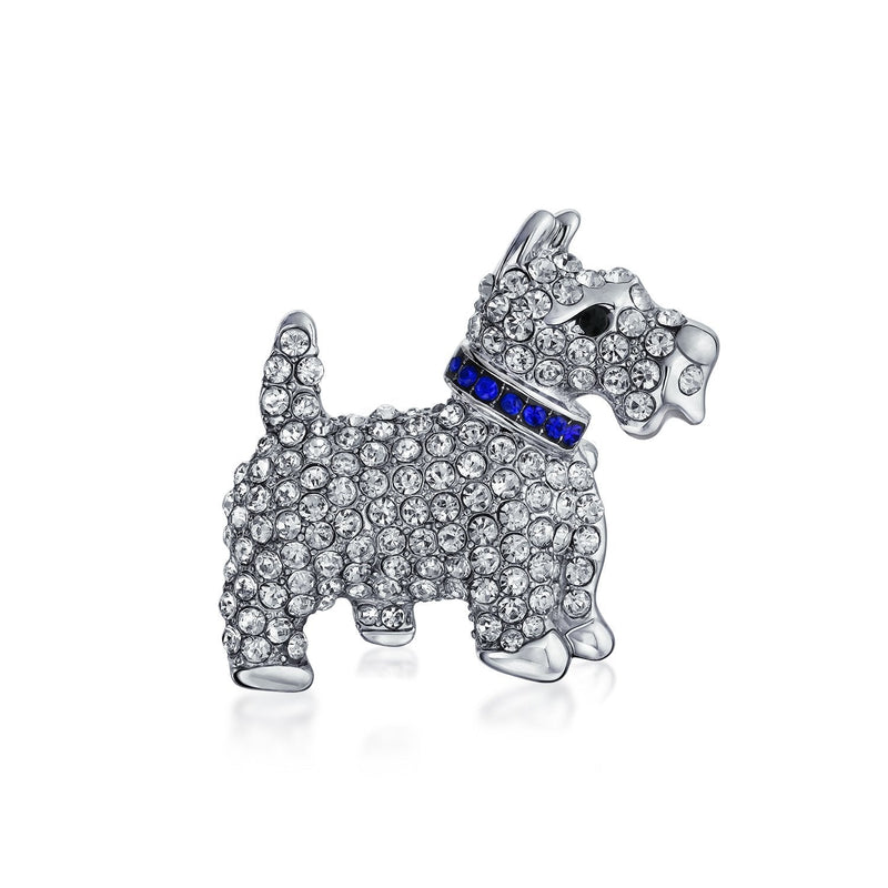 [Australia] - Bling Jewelry White Crystal Scottie Dog Pet Animal Brooch Pin for Women Silver Tone Rhodium Plated 1.6 Inch 
