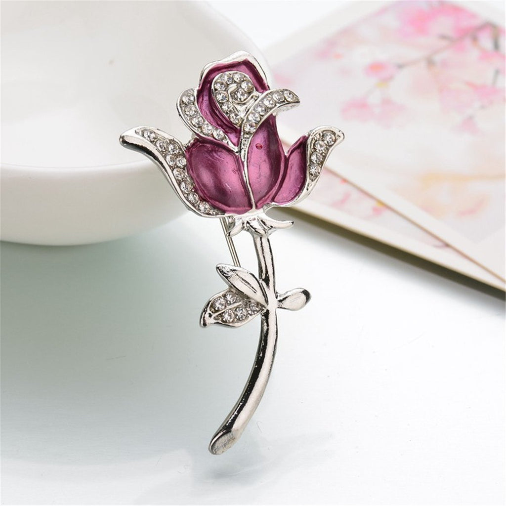 [Australia] - Reizteko Vintage Inspired Crystal Rhinestone Rose Flower Brooch Pin Flower Ribbon Bow Pendant (Purple) Purple 