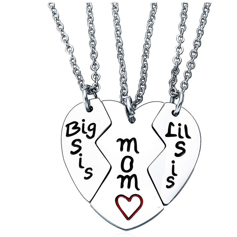 [Australia] - 3PCs Mother Daughters Mom Lil Sis Big Sis Matching Love Heart Pendant Necklace Set Gifts 