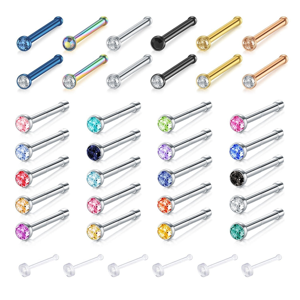 [Australia] - Zolure Surgical Steel Nose Pin Bone Screws Studs 18G 20G 20-32PCS Body Piercing Set Jewelry, Clear Nose Stud Retainer for You A/18g mix color (nose pin) 