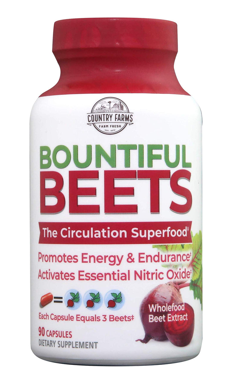 [Australia] - Country Farms Bountiful Beets Root Capsules, Wholefood Beet Extract Superfood, Natural Nitric Oxide Booster, Circulation and Immune Support, 90 Count, 90 Servings 