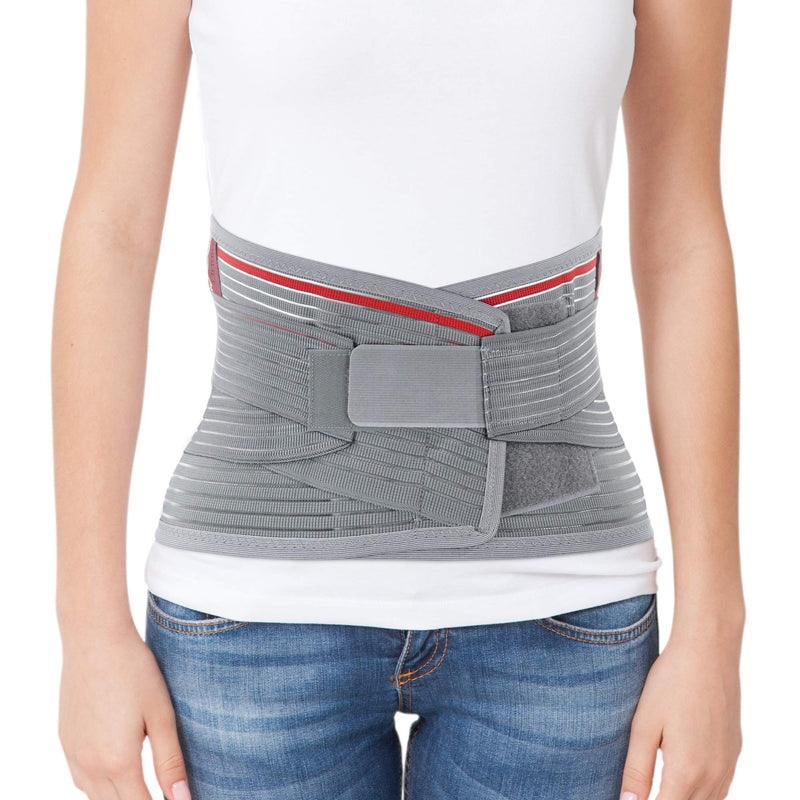 [Australia] - ORTONYX Lumbar Support Belt Lumbosacral Back Brace – Ergonomic Design and Breathable Material - Lower Back Pain Relief Warmer Stretcher - XS/M (Waist 26"-32.2") Gray/Red X-Small/Medium (Pack of 1) 