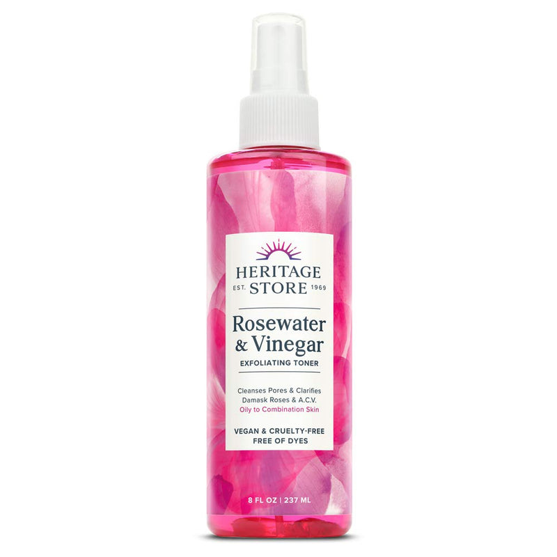 [Australia] - Heritage Store Rosewater Vinegar | Exfoliating Toner w/Apple Cider Vinegar | Cleans Pores & Clarifies Skin | Vegan (8oz) 8 Fl Oz (Pack of 1) 