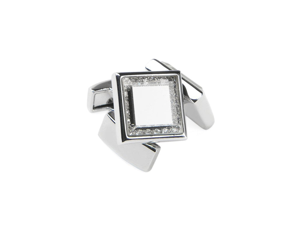 [Australia] - welbijoux Cufflinks for Men Unique Square Crystal Cuffllinks Luxury Tuxedo Shirts Silver Glass Cufflinks for Men 1 Set 