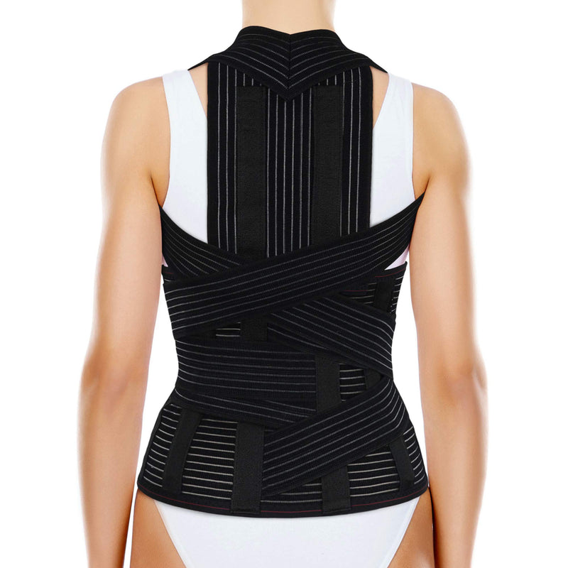 [Australia] - ORTONYX Full Back Support Brace with Removable Dorso-Lumbar Pad - Upper and Lower Back Pain Relief, Thoracic Kyphosis, Rounded Shoulders, Posture Correction/L Large (Pack of 1) Black 