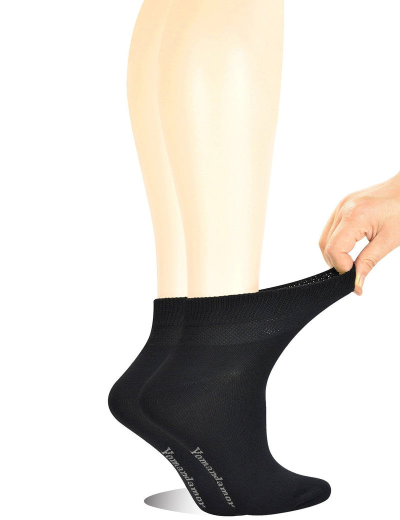 [Australia] - Yomandamor Women's Non-binding Bamboo Flat Knit Ankle Casual/Diabetic Socks with Seamless Toe,5 Pairs L size 9-11 5 Pairs Black 
