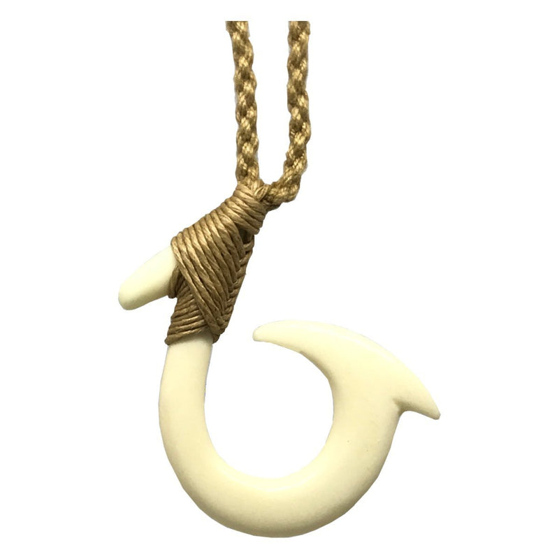 [Australia] - Hawaiian Jewelry Hand Carved Round Fish Hook White Buffalo Bone Hawaii Necklace 