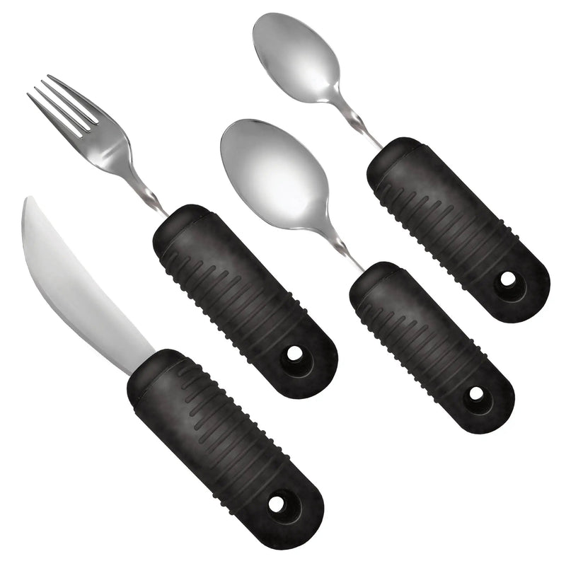 [Australia] - Rehabilitation Advantage Easy Grip Utensil Set with Built-up Handles , Black , 4 Count (Pack of 1) 