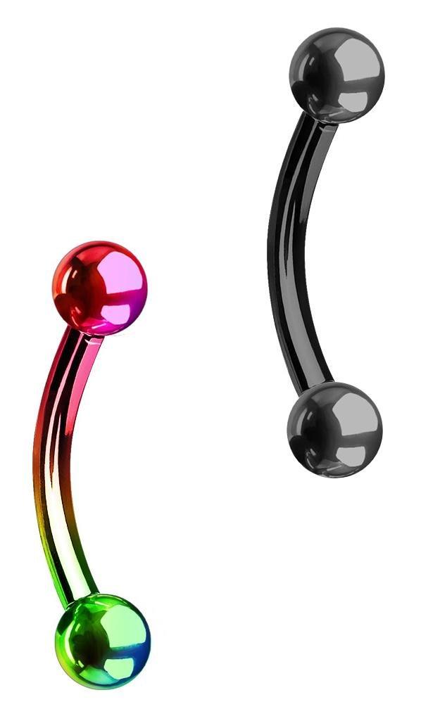 [Australia] - Forbidden Body Jewelry Surgical Steel Petite Belly Button Rings Curved Navel Barbell Set 14G 5/16 inch, 3mm end balls (2pcs-Select Colors) Black/Rainbow 