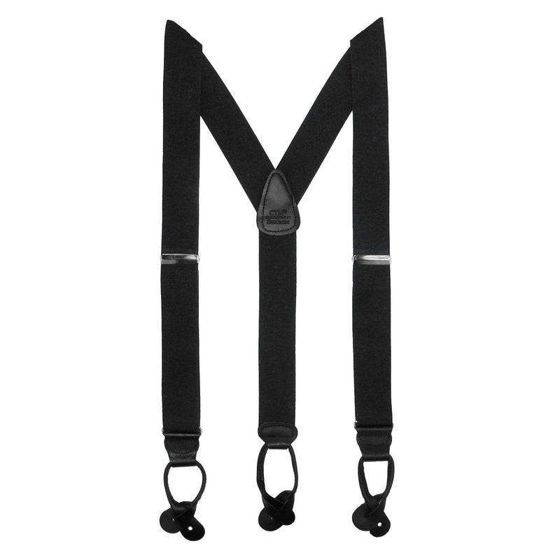 [Australia] - CTM Men's Big & Tall Elastic Button End Dress Suspenders with Silver Hardware Black 