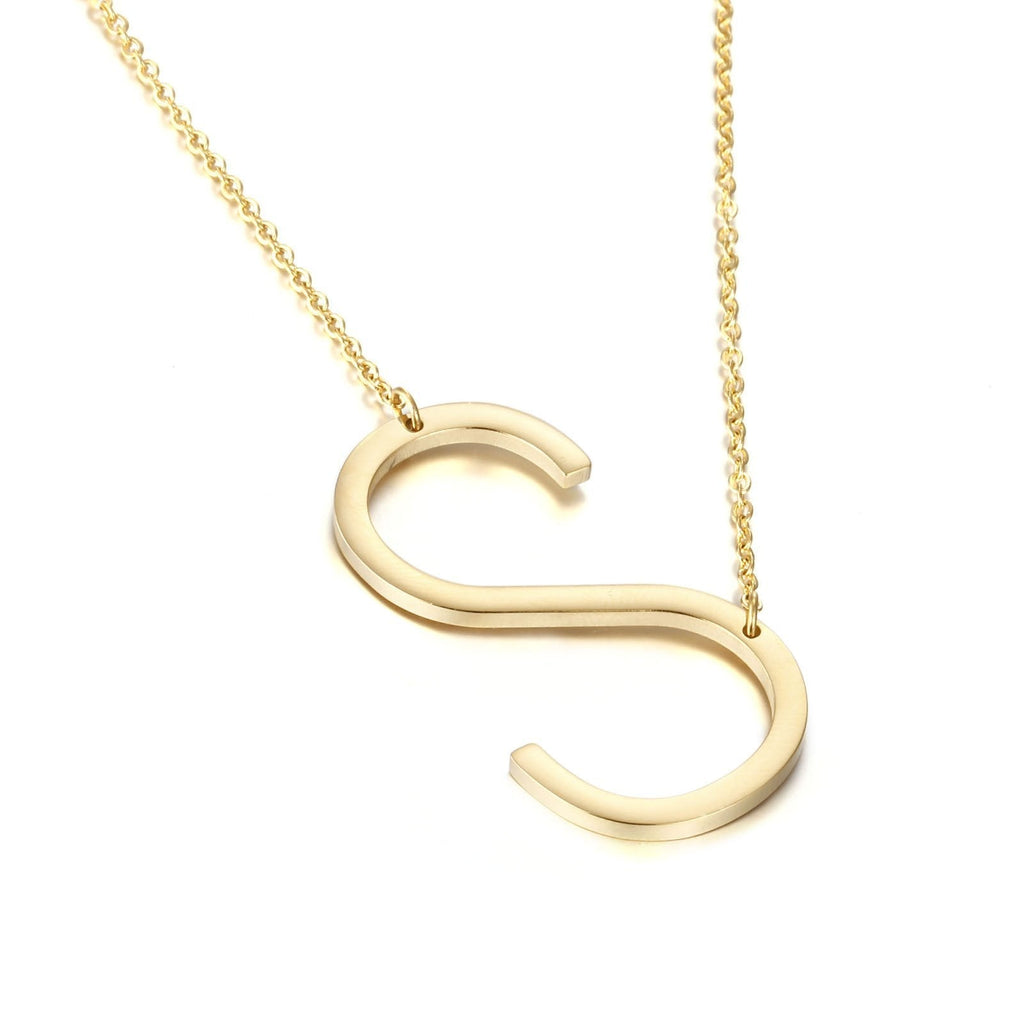 [Australia] - Yiyang Initial Necklace Large Letter Pendant Personalized Birthday Day Gift for Women Sister Wife Daugther Friend Gold-S Large Initial 