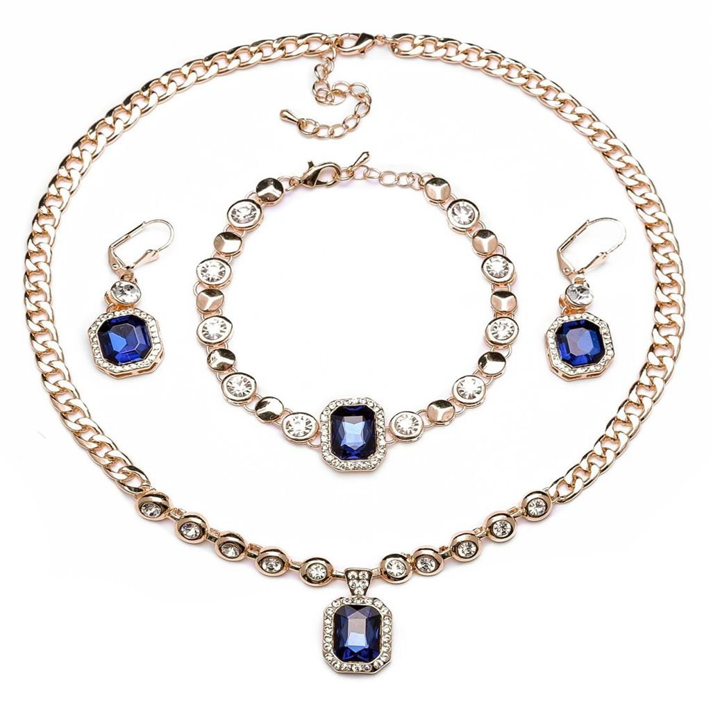 [Australia] - ABAIHSMOON Jewelry Set for Women with Crystal and Rhinestone Diamonds, Durable Fashion Design of Pendant Necklace, Earrings and Bracelet Chain for Bridal, Bridesmaids, Prom Blue 