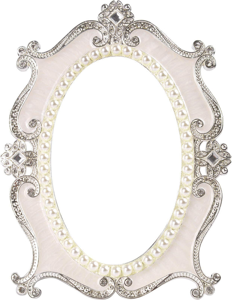 [Australia] - Nerien Decorative Tabletop Oval Mirror Vintage Metal Desktop Mirror with Stand Pearl Floral Frame Makeup Mirror Retro Cosmetic Mirror Countertop Dressing Mirror for Home, Bedroom Decor White-M 