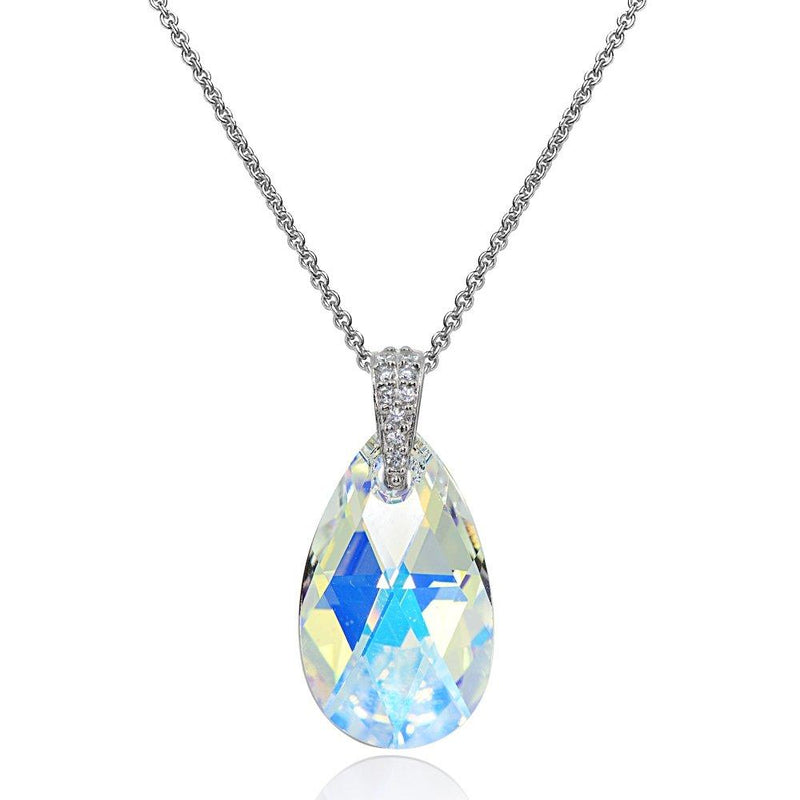 [Australia] - Sterling Silver Teardrop Pendant Necklace Made with Swarovski Crytals Aurora Borealis 