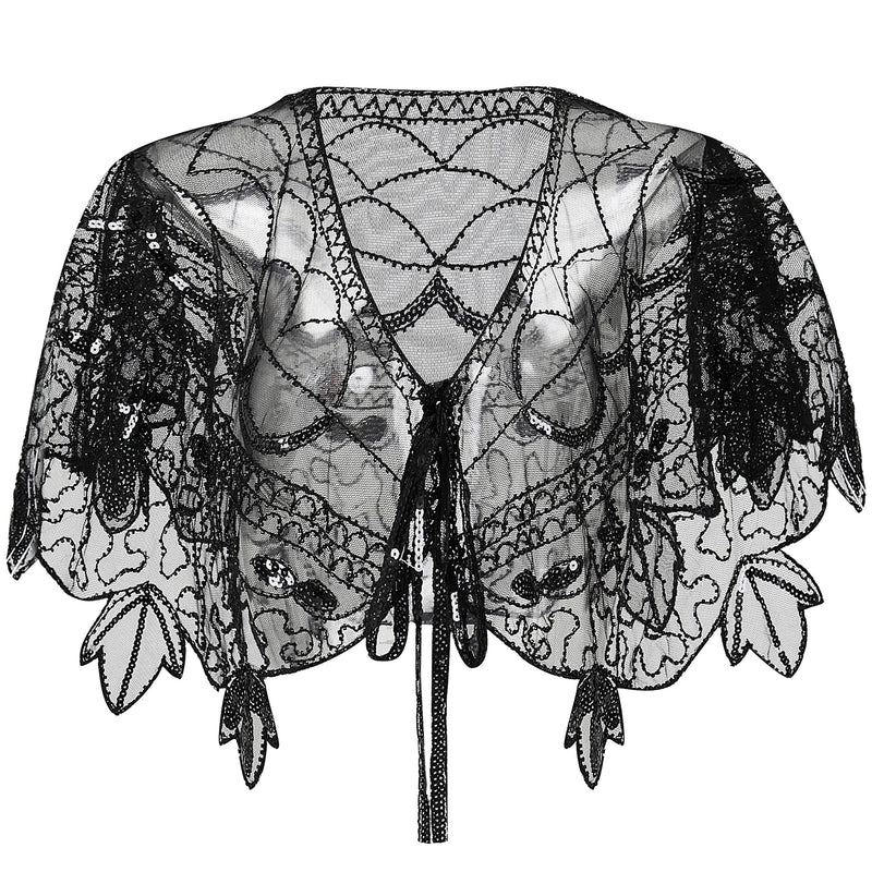 [Australia] - BABEYOND 1920s Shawl Wraps Sequin Beaded Evening Cape Bridal Shawl Bolero Flapper Cover Up Black 