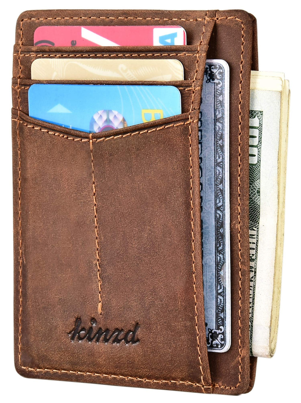 [Australia] - Kinzd Slim Minimalist Wallet RFID Front Pocket Wallet Thin Credit Card Holder for Men Crazy Horse Leather Khaki 