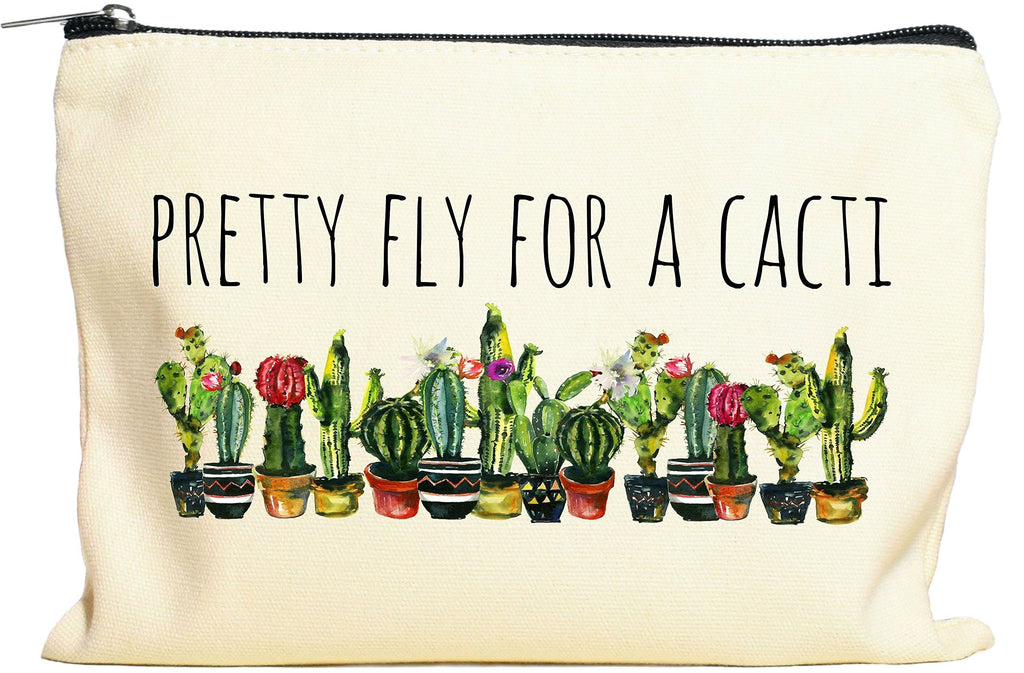[Australia] - Pretty Fly For A Cacti Makeup Bag, Cactus Gift For Women, Cactus Gift, Succulent Plant Gift, Canvas Bag 