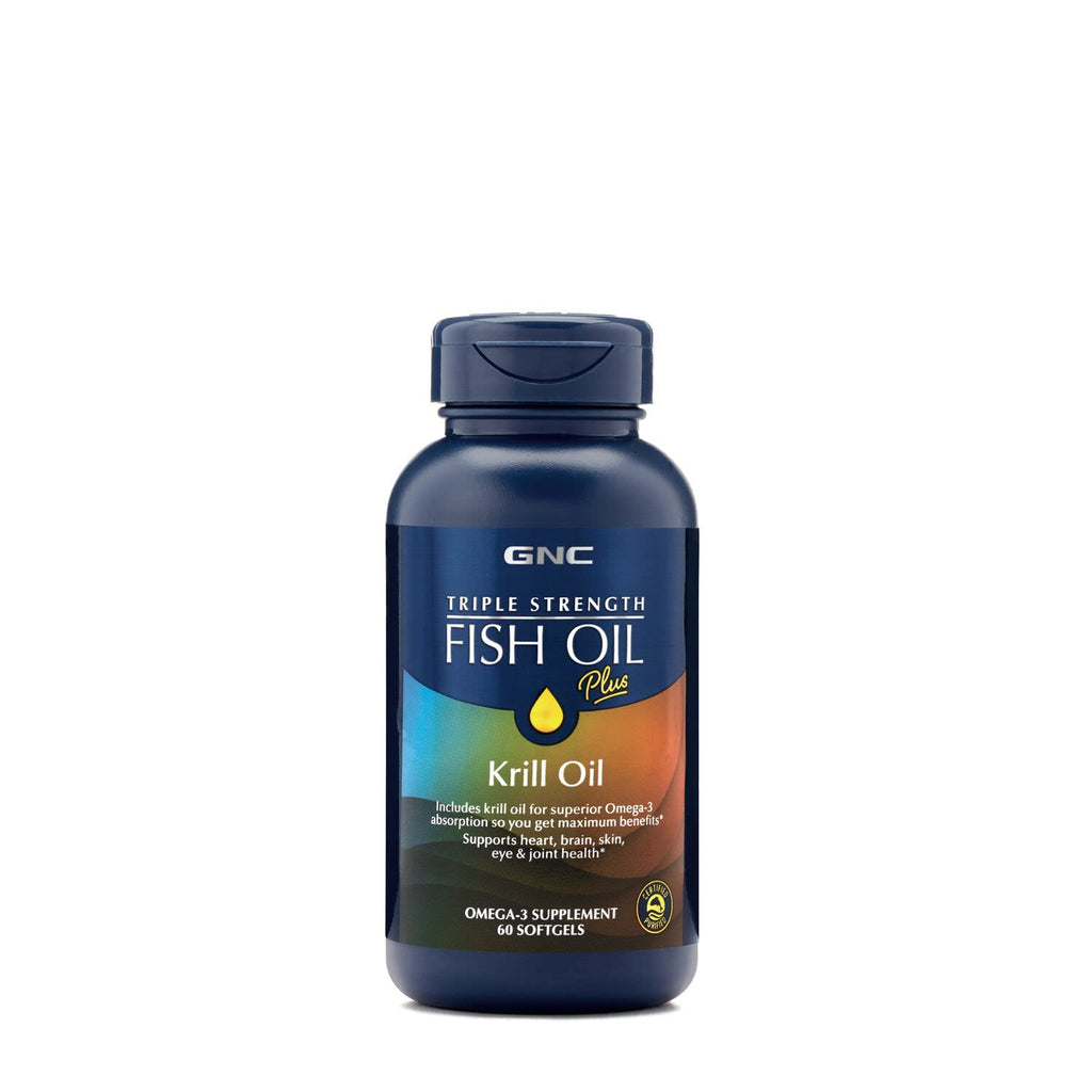 [Australia] - GNC Triple Strength Fish Oil Plus Krill Oil | Includes Krill Oil for Superior Omega-3 Absorption, Supports Heart, Brain, Skin, Eye, and Joint Health | 60 Softgels 