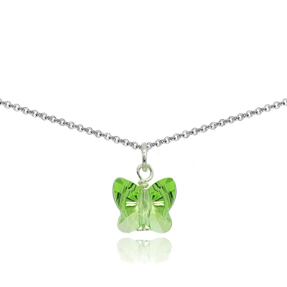 [Australia] - Sterling Silver Dainty Butterfly Choker Necklace Made with Swarovski Crystals Light Green - August 