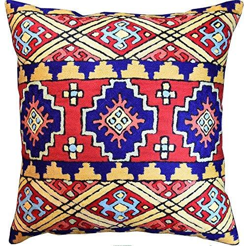 [Australia] - Kashmir Designs Red Blue Gold Kilim Pillows - Scorpion | Southwestern Pillows Cover | Tribal Aztec Pillows | Geometric Throw Pillows | Suzani Chair Cushion | Southwestern Decor | Wool Size 18x18 Red Blue Scorpion Pillow 