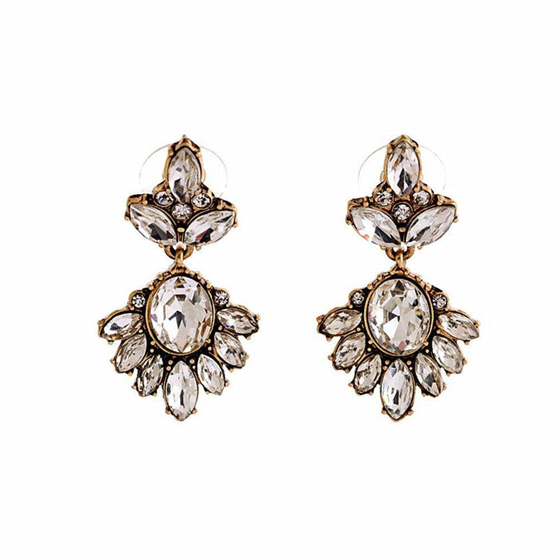 [Australia] - GYAYA Golden Tone Jewelry Sets Rhinestone Crystal Drop Dangle Earrings Or Statement Necklace 