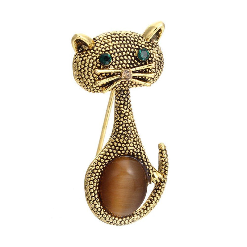 [Australia] - MINGHUA Vintage Crystal Cat Brooch Collar Pin Lovely Pets Corsage for Women Dress Accessories 