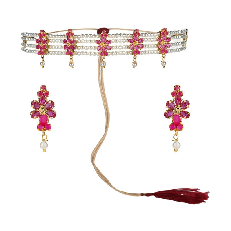 [Australia] - Efulgenz Indian Traditional 18K Gold Tone Plated Ruby Pearl Beaded Collar Strand Moti Choker Necklace Jewelery Festive Costume Accessories for Women and Girls 