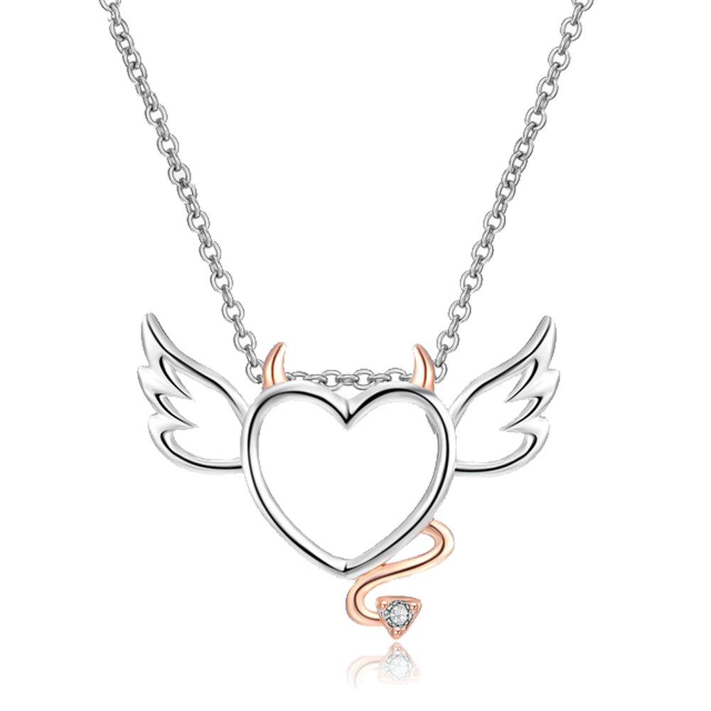 [Australia] - AOCHEE Angel Wings Necklace with Devil Heart Pendant Necklace for Women Girls 