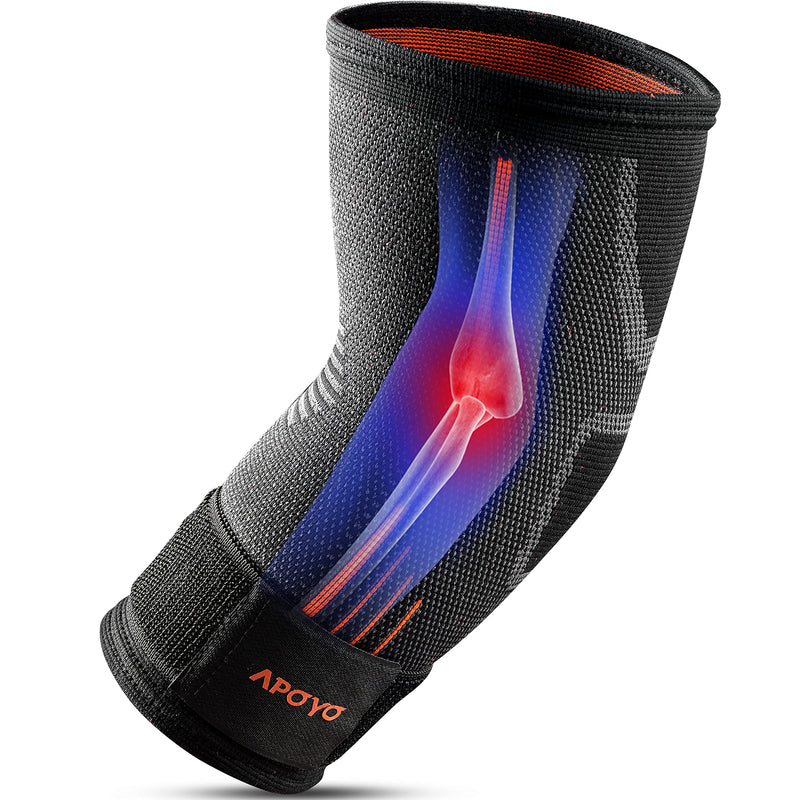[Australia] - APOYO Elbow Brace for Tendonitis and Tennis Elbow, Elbow Compression Sleeve, Tennis Elbow Brace for Men and Women, Golfer Elbow Treatment, With Adjustable Strap for Weightlifting, Arthritis, Workouts, Reduce Joint Pain During Fitness Activity (Large) 