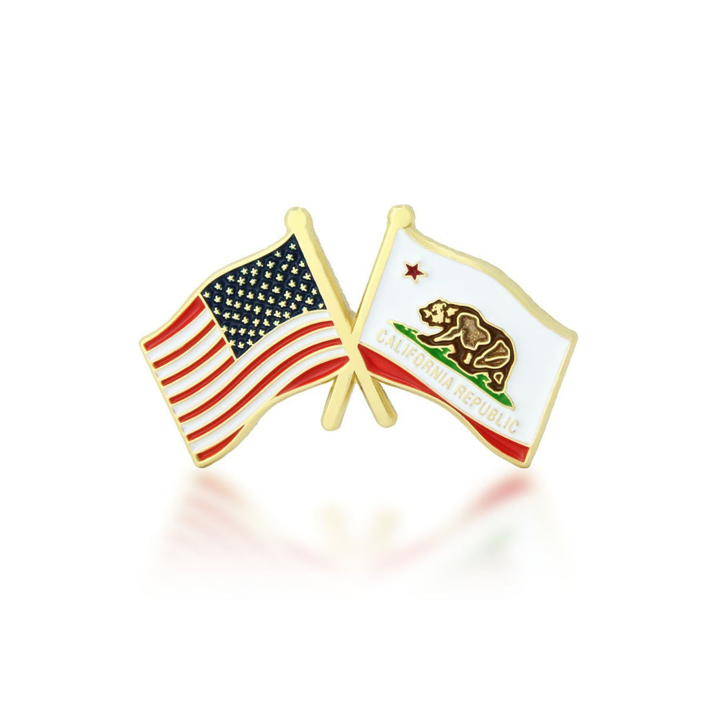 [Australia] - GS-JJ American and California State Crossed Friendship Flag Enamel Lapel Pin 1 Piece 