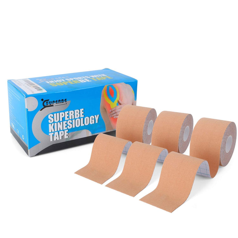 [Australia] - Kinesiology Tape, K Sports Tape Beige Kinesthetic Tape for Knee Shoulder Ankle Elbow, 2 Inch x 16.5 feet (Beige, 3 Rolls) 3 Count (Pack of 1) 