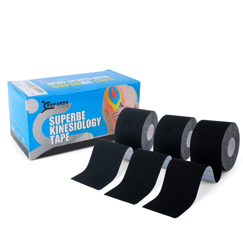 [Australia] - Superbe Kinesiology Tape (3 Rolls Pack), Elastic Sports Tape for Athletic Sports, Pain Relief, Recovery and Physio Therapy, 2 Inch x 16.4 feet (Black) Black 3 Count (Pack of 1) 