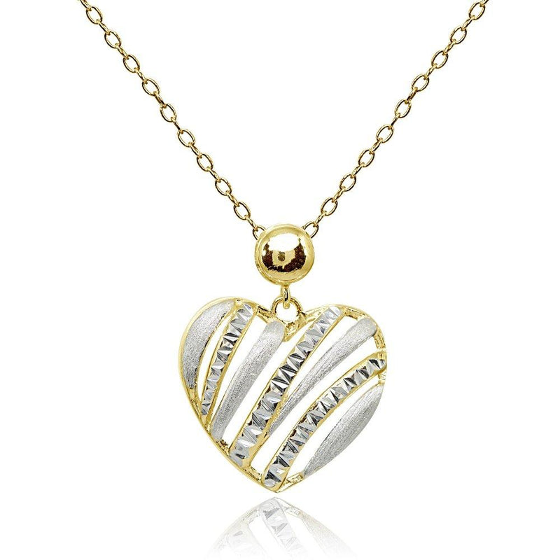 [Australia] - Sterling Silver Brushed Heart Bead Friendship Necklace Yellow Gold Flashed 