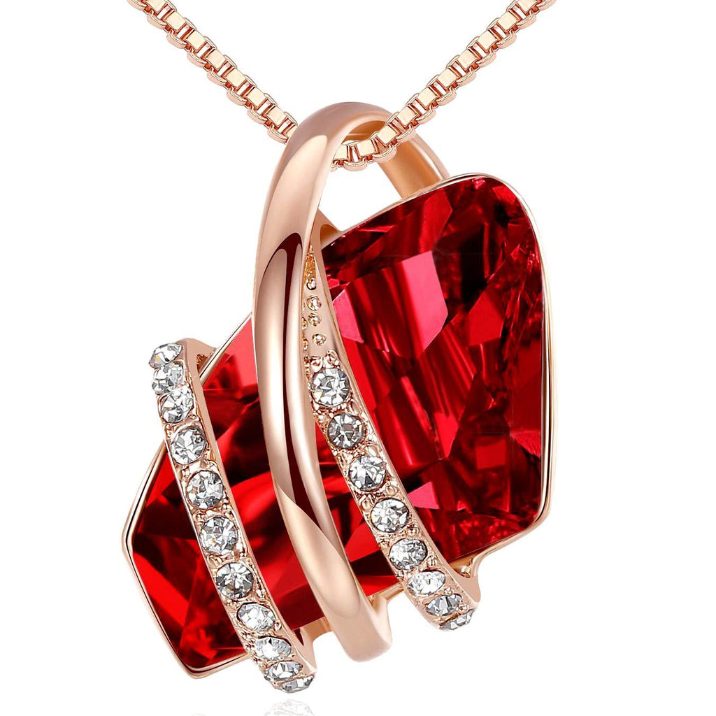 [Australia] - Leafael Wish Stone Pendant Necklace with Birthstone Crystal, 18K Rose Gold Plated/Silvertone, 18" + 2" 01-January July Birthstone-Ruby Red 